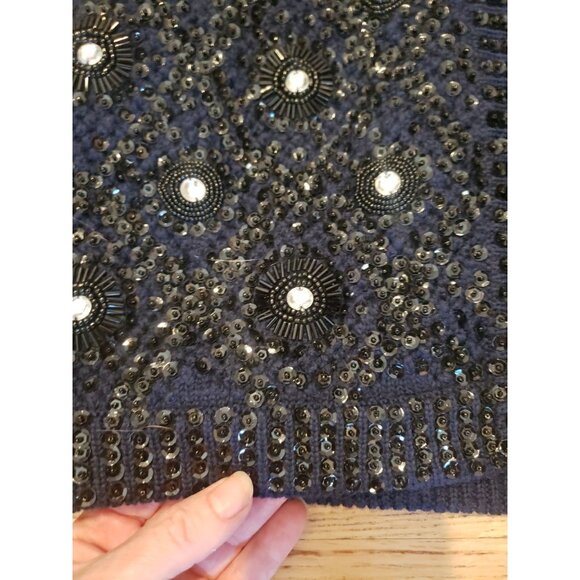 Vintage M M Kriza Beaded Jacket Cardigan Sweater Sequins Navy 100% Wool Size S - Picture 4 of 16